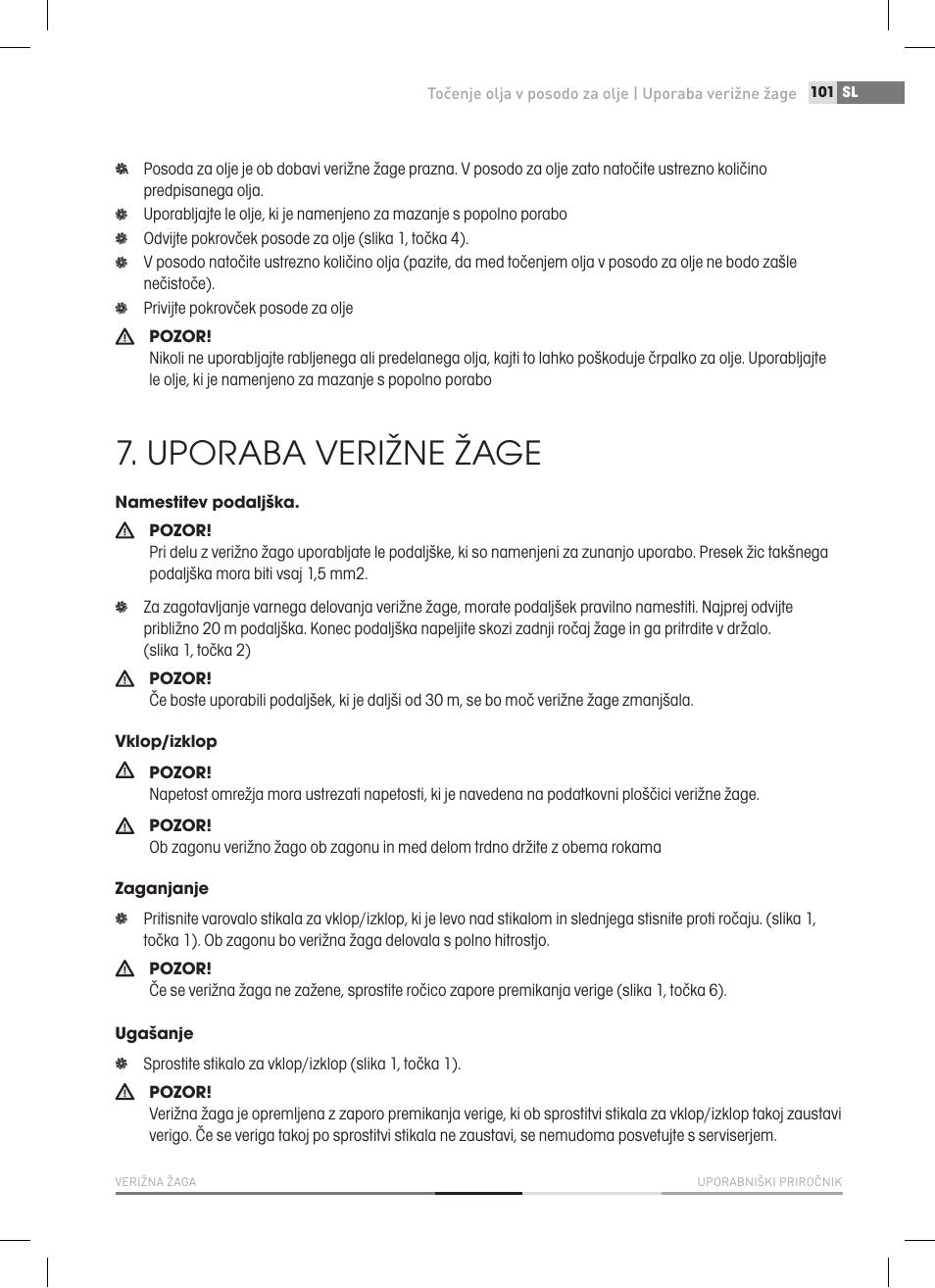 Uporaba verižne žage | Fieldmann FZP 2000-E User Manual | Page 101 / 120