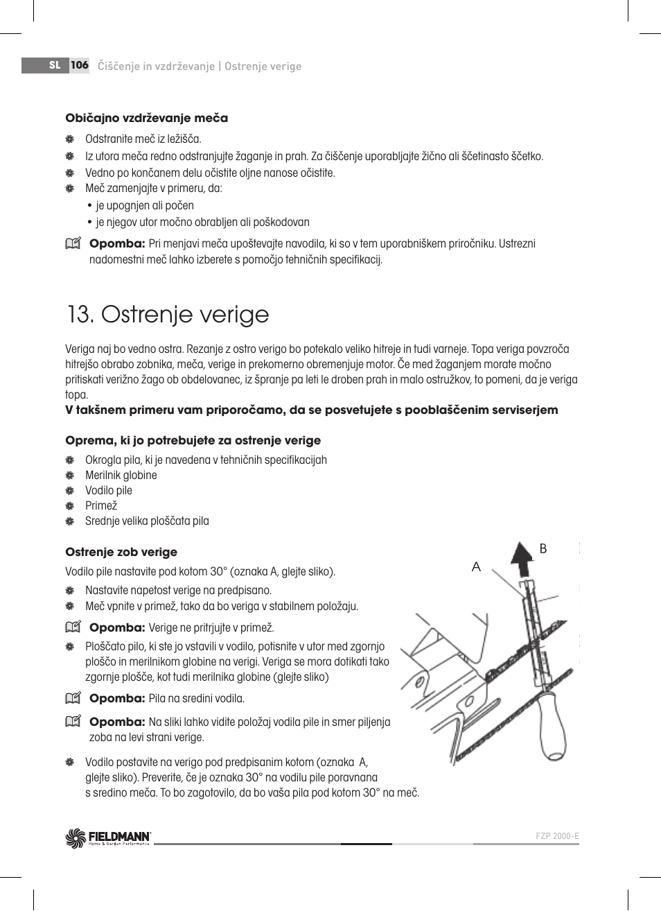 Ostrenje verige | Fieldmann FZP 2000-E User Manual | Page 106 / 120