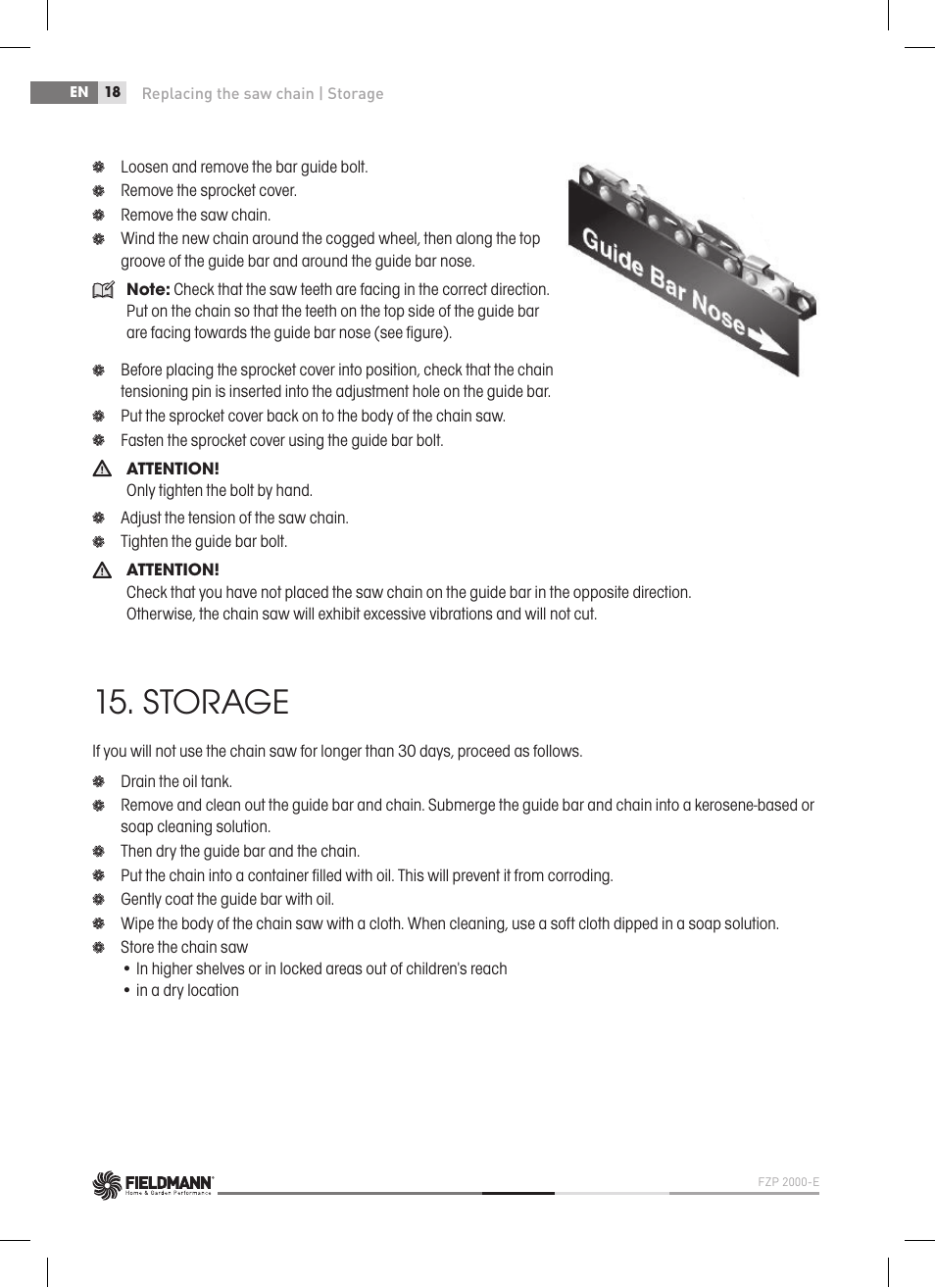 Storage | Fieldmann FZP 2000-E User Manual | Page 18 / 120