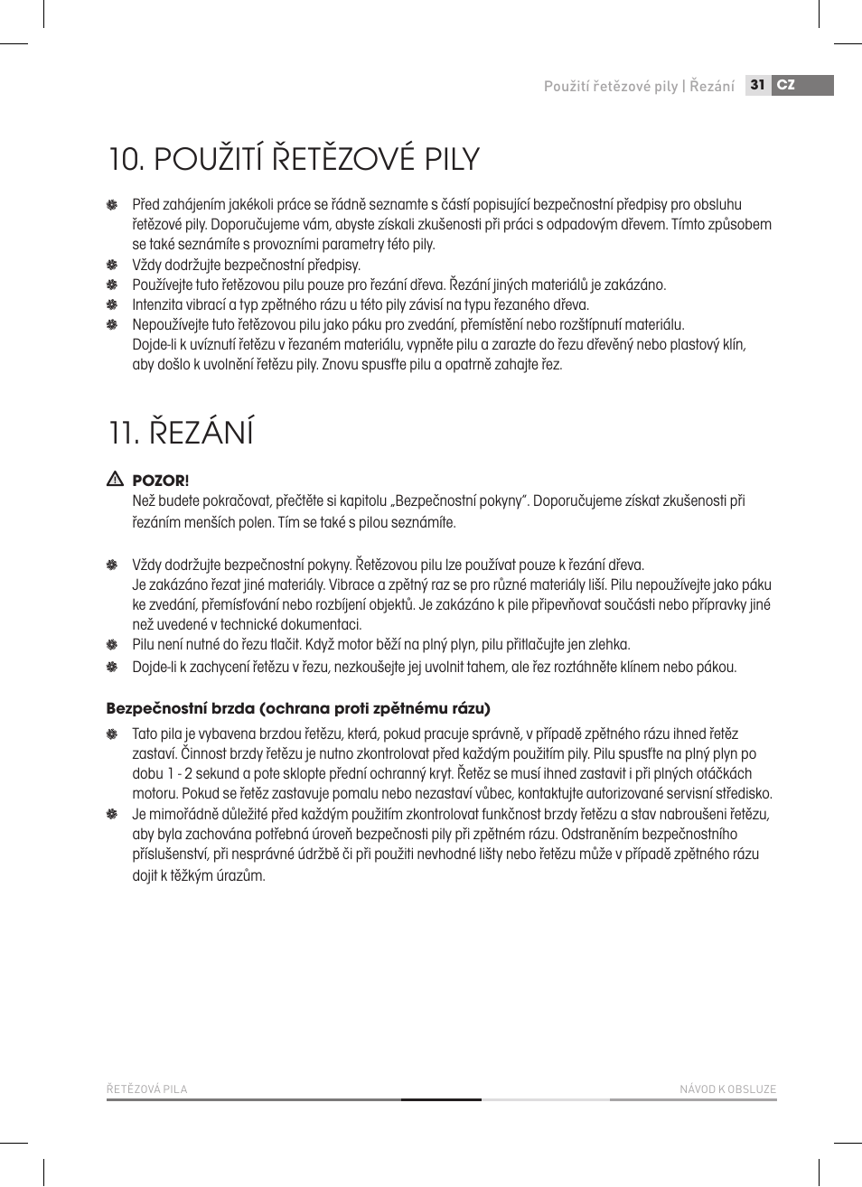 Použití řetězové pily, Řezání | Fieldmann FZP 2000-E User Manual | Page 31 / 120