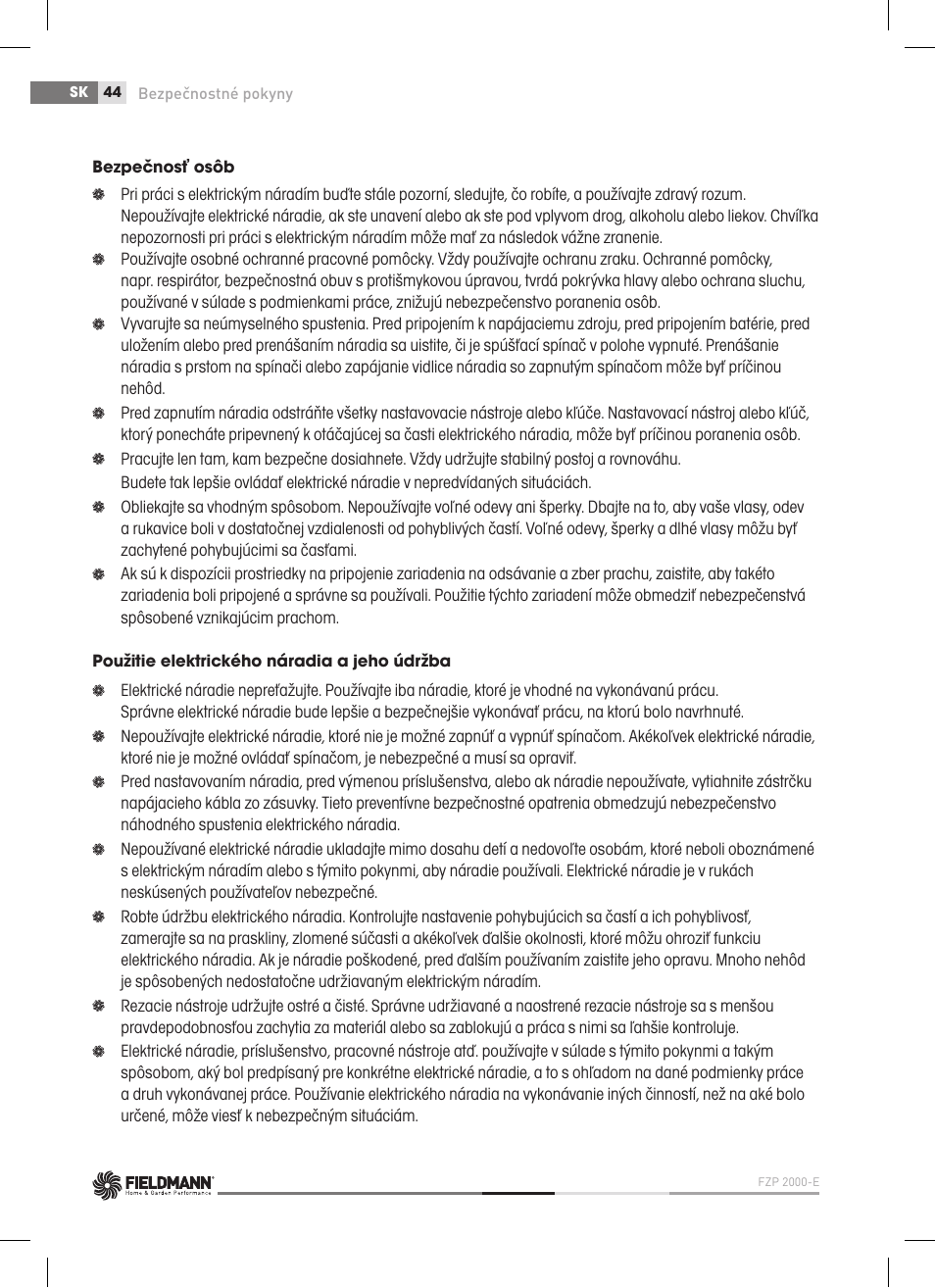 Fieldmann FZP 2000-E User Manual | Page 44 / 120