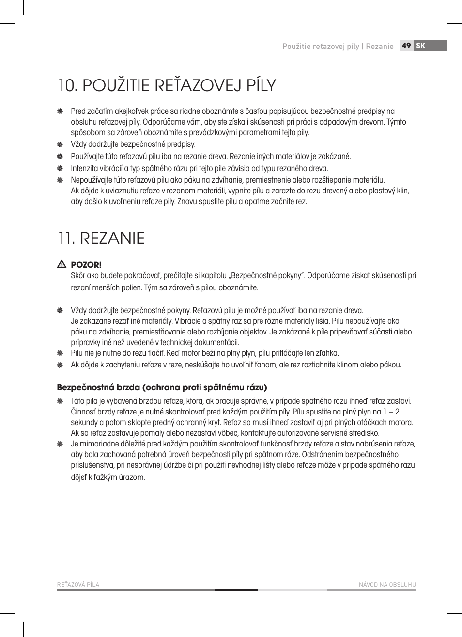 Použitie reťazovej píly, Rezanie | Fieldmann FZP 2000-E User Manual | Page 49 / 120