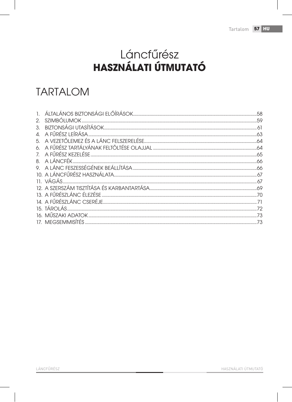 Láncfűrész, Tartalom, Használati útmutató | Fieldmann FZP 2000-E User Manual | Page 57 / 120