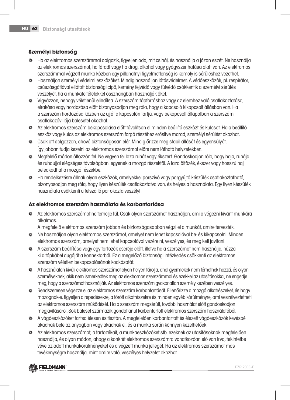Fieldmann FZP 2000-E User Manual | Page 62 / 120