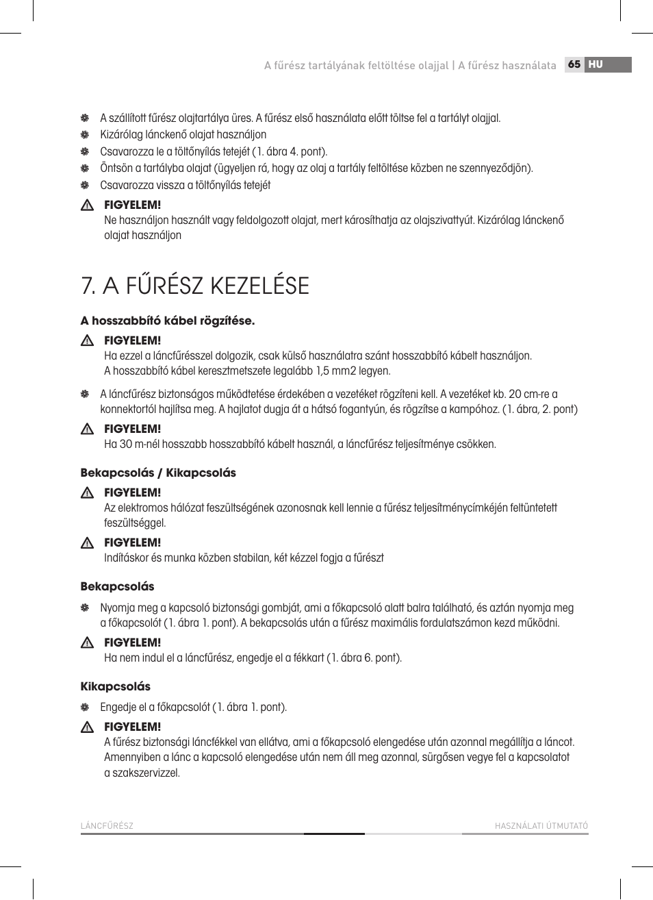 A fűrész kezelése | Fieldmann FZP 2000-E User Manual | Page 65 / 120