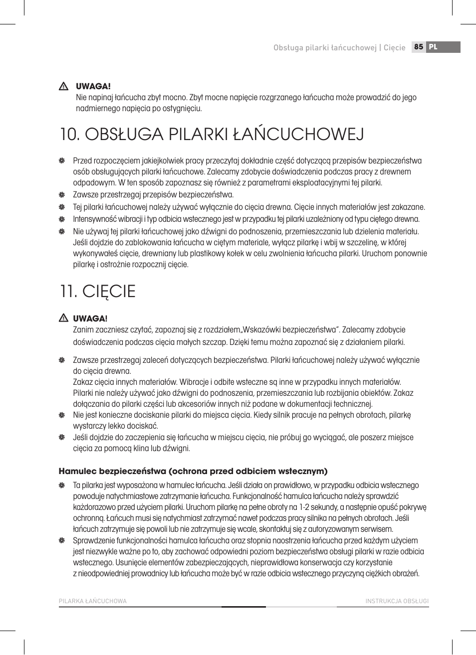Obsługa pilarki łańcuchowej, Cięcie | Fieldmann FZP 2000-E User Manual | Page 85 / 120