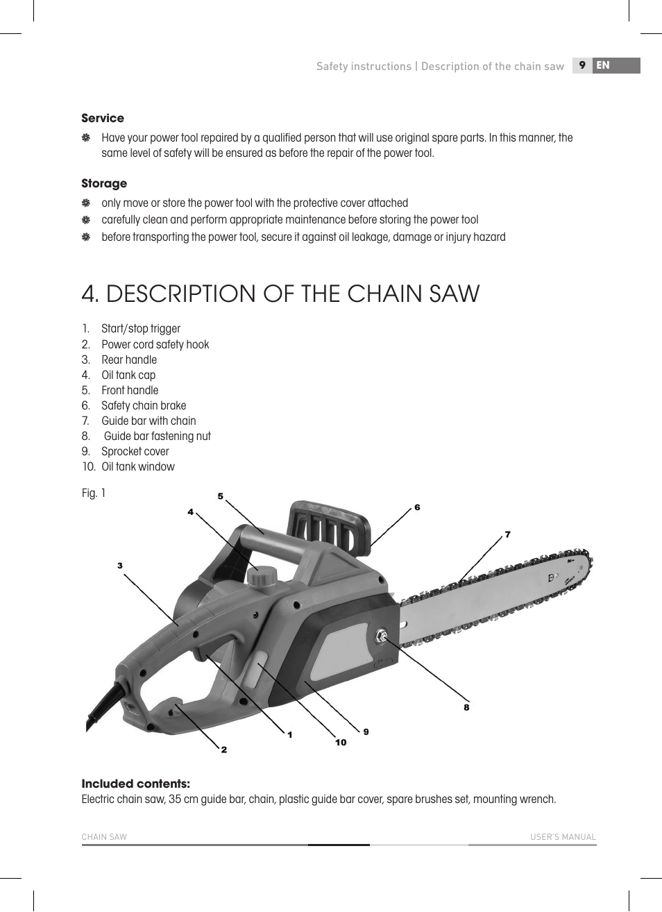 Description of the chain saw | Fieldmann FZP 2000-E User Manual | Page 9 / 120
