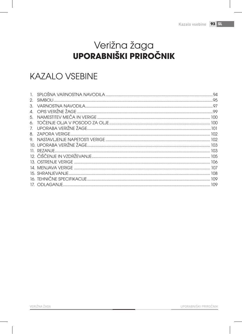 Verižna žaga, Kazalo vsebine, Uporabniški priročnik | Fieldmann FZP 2000-E User Manual | Page 93 / 120