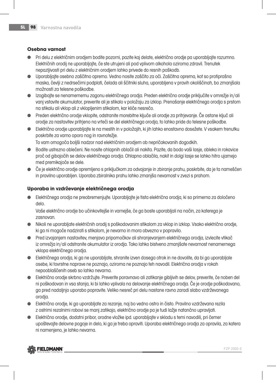 Fieldmann FZP 2000-E User Manual | Page 98 / 120