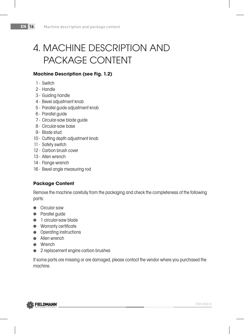 Machine description and package content | Fieldmann FDK 2002-E User Manual | Page 16 / 122