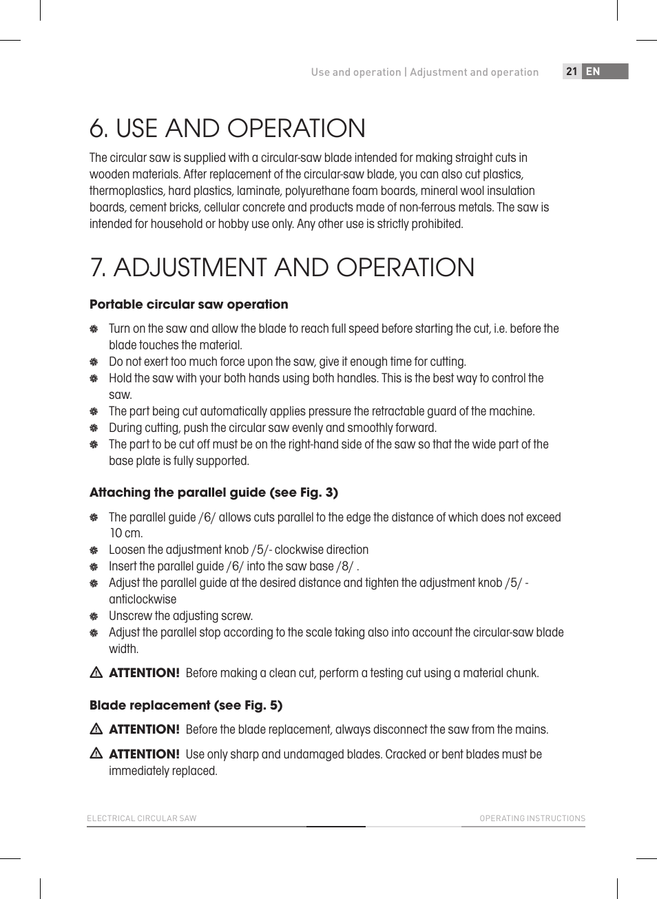 Use and operation, Adjustment and operation | Fieldmann FDK 2002-E User Manual | Page 21 / 122