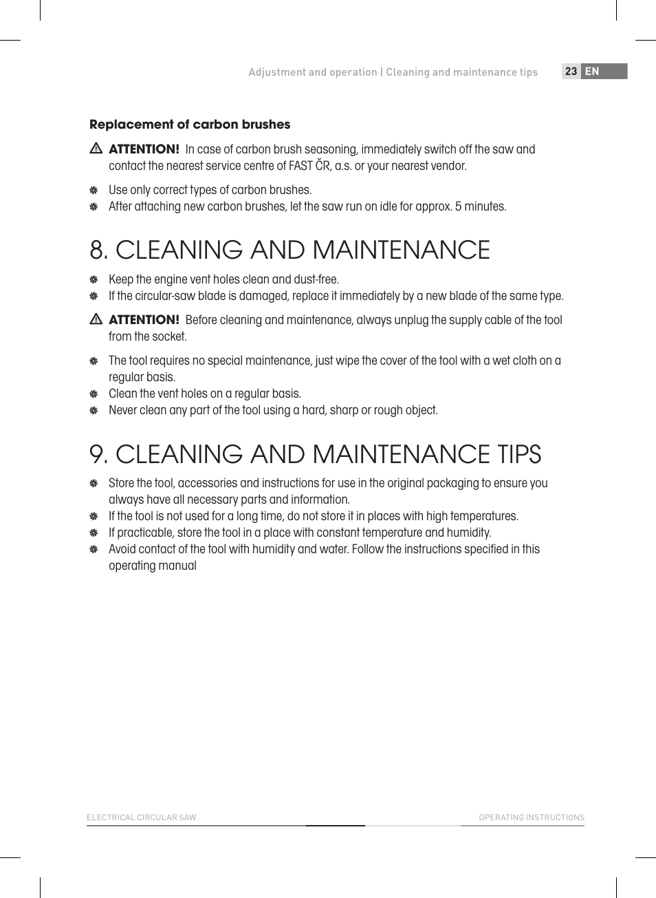 Cleaning and maintenance, Cleaning and maintenance tips | Fieldmann FDK 2002-E User Manual | Page 23 / 122