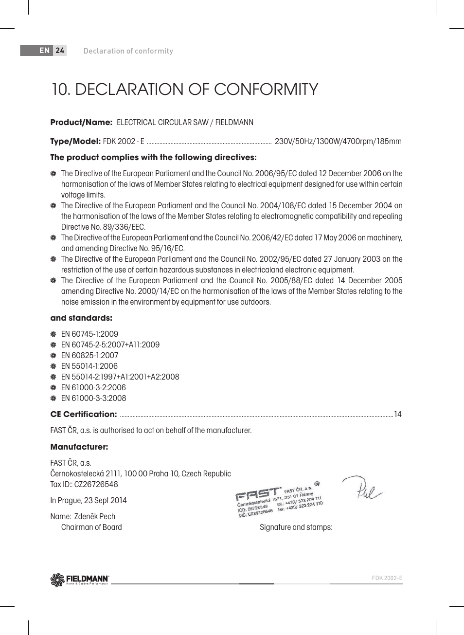 Declaration of conformity | Fieldmann FDK 2002-E User Manual | Page 24 / 122