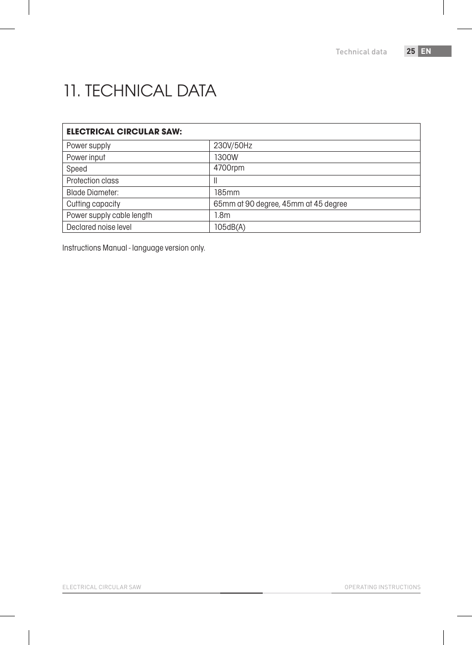 Technical data | Fieldmann FDK 2002-E User Manual | Page 25 / 122