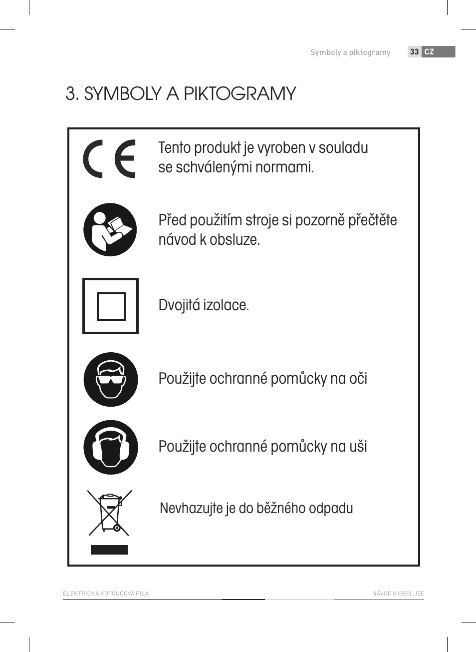 Symboly a piktogramy, Symboly, Nevhazujte je do běžného odpadu | Fieldmann FDK 2002-E User Manual | Page 33 / 122