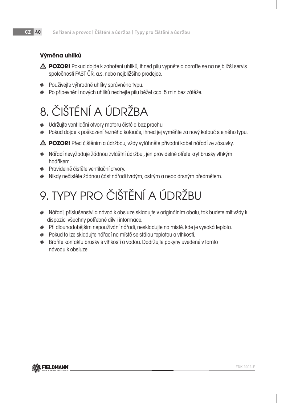 Čišténí a údržba, Typy pro čištění a údržbu | Fieldmann FDK 2002-E User Manual | Page 40 / 122