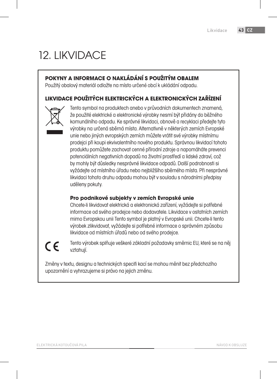 Likvidace | Fieldmann FDK 2002-E User Manual | Page 43 / 122