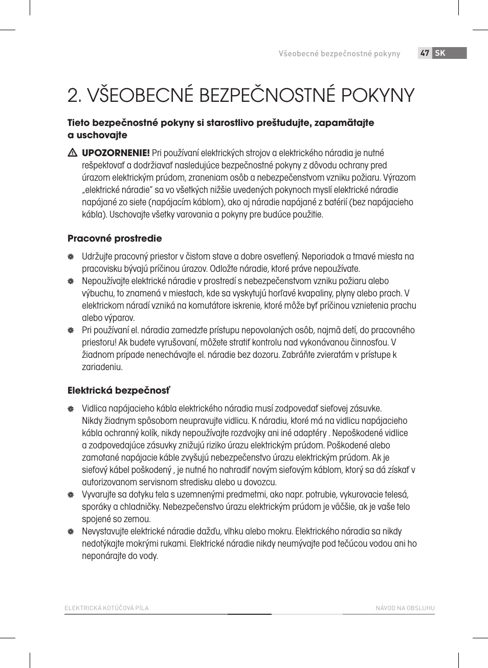 Všeobecné bezpečnostné pokyny | Fieldmann FDK 2002-E User Manual | Page 47 / 122