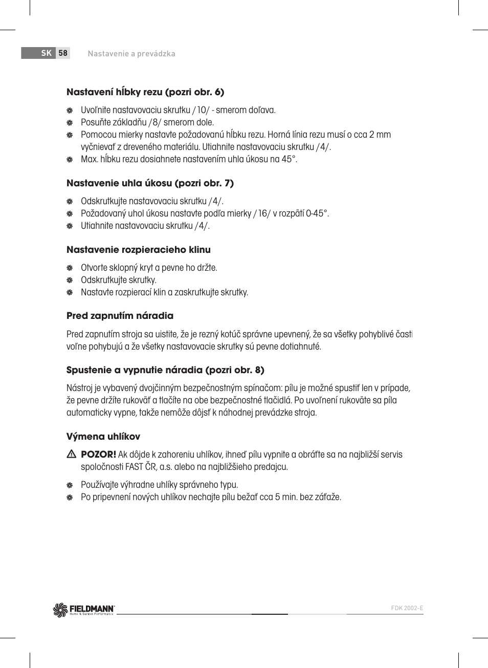 Fieldmann FDK 2002-E User Manual | Page 58 / 122
