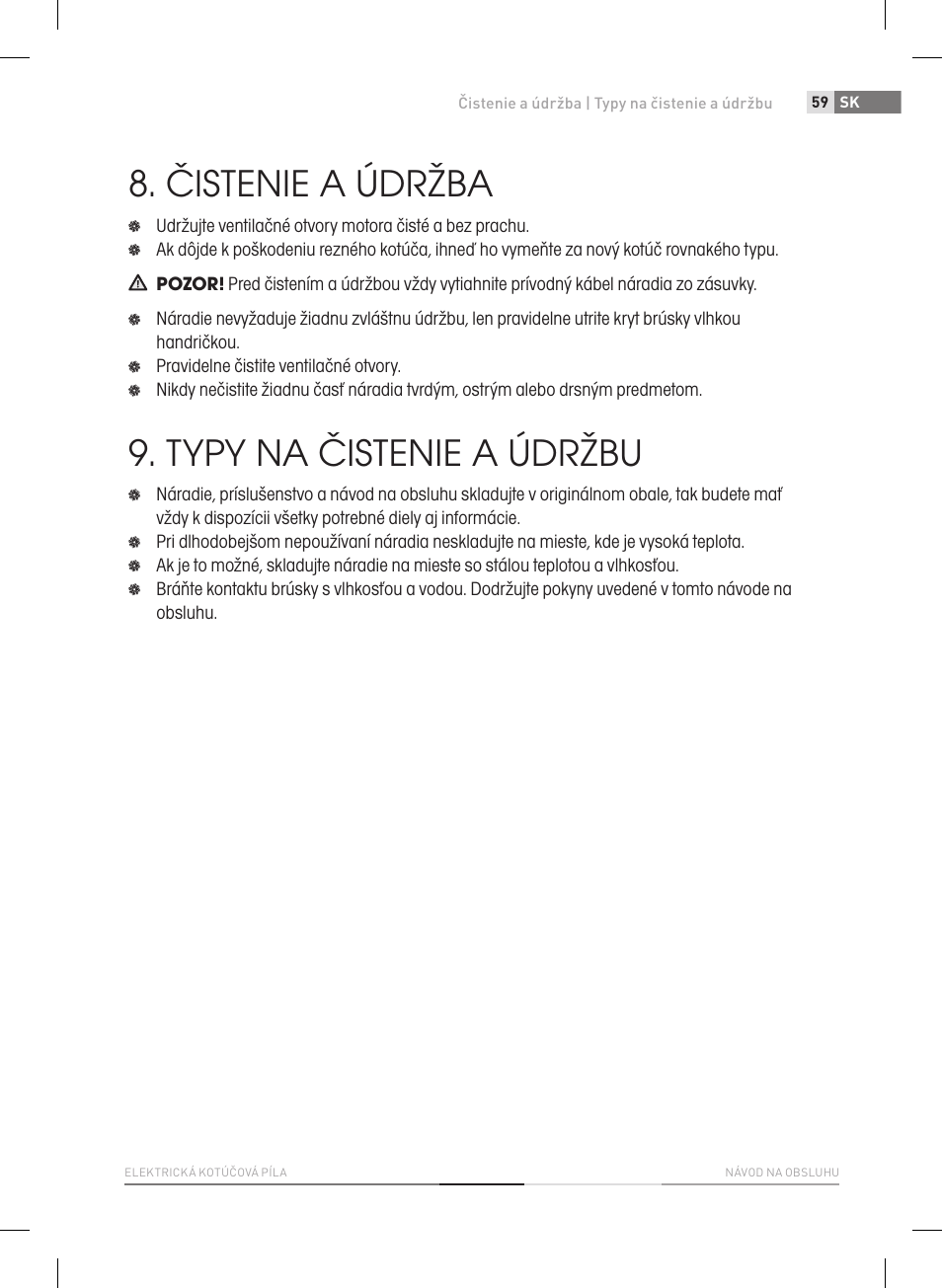 Čistenie a údržba, Typy na čistenie a údržbu | Fieldmann FDK 2002-E User Manual | Page 59 / 122