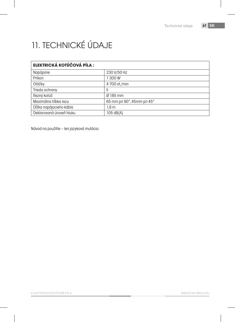 Technické údaje | Fieldmann FDK 2002-E User Manual | Page 61 / 122