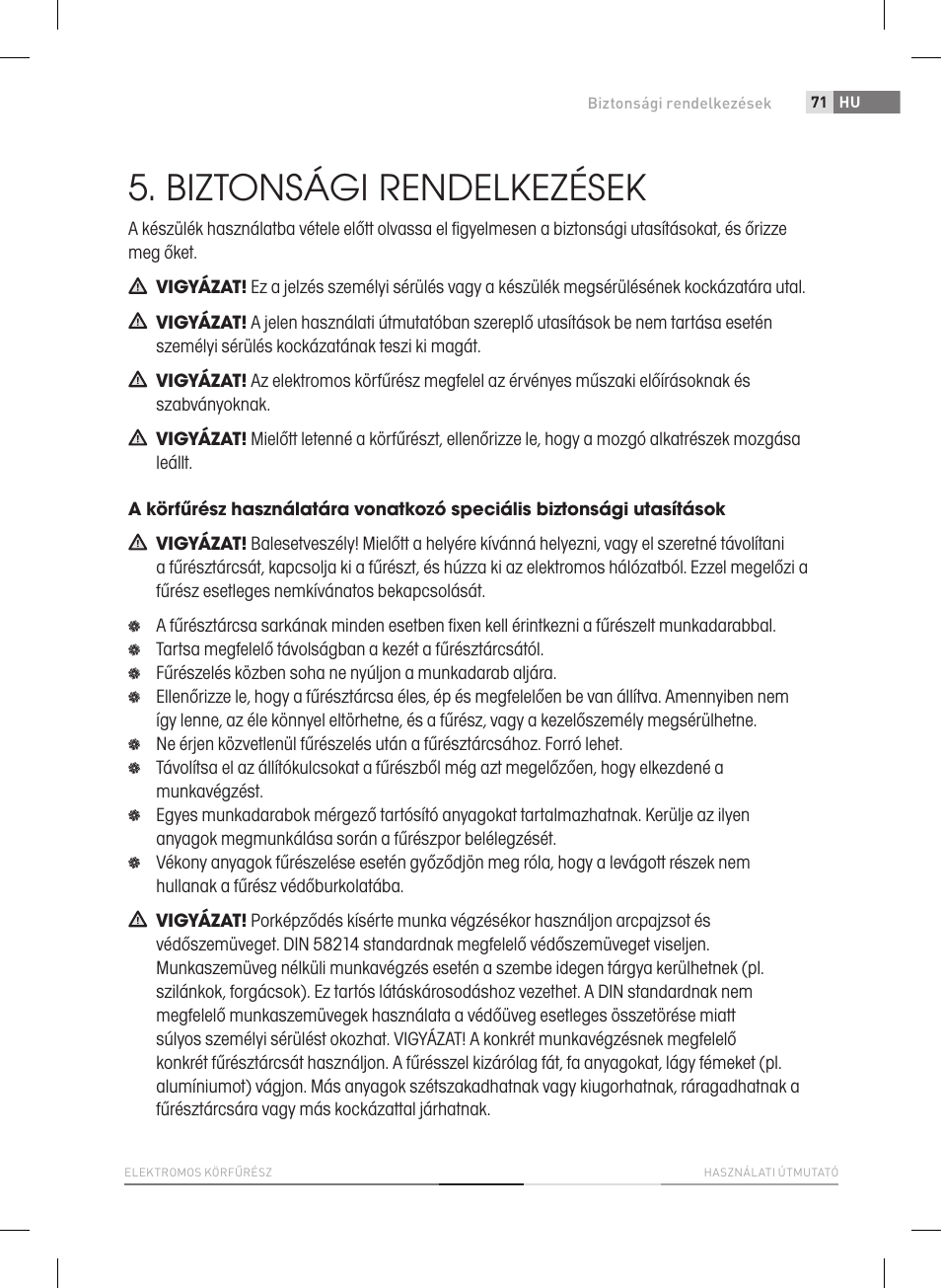 Biztonsági rendelkezések | Fieldmann FDK 2002-E User Manual | Page 71 / 122