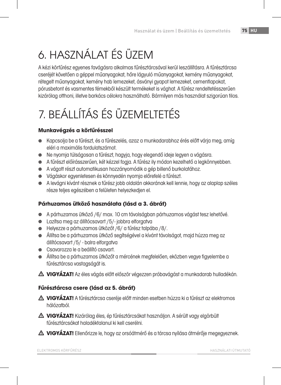 Használat és üzem, Beállítás és üzemeltetés | Fieldmann FDK 2002-E User Manual | Page 75 / 122