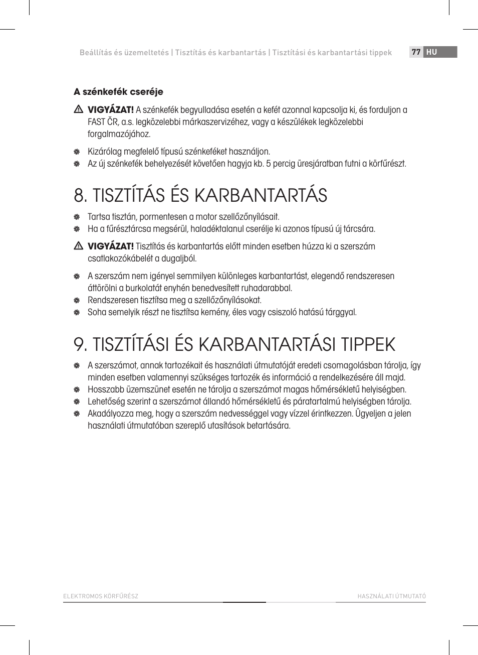 Tisztítás és karbantartás, Tisztítási és karbantartási tippek | Fieldmann FDK 2002-E User Manual | Page 77 / 122