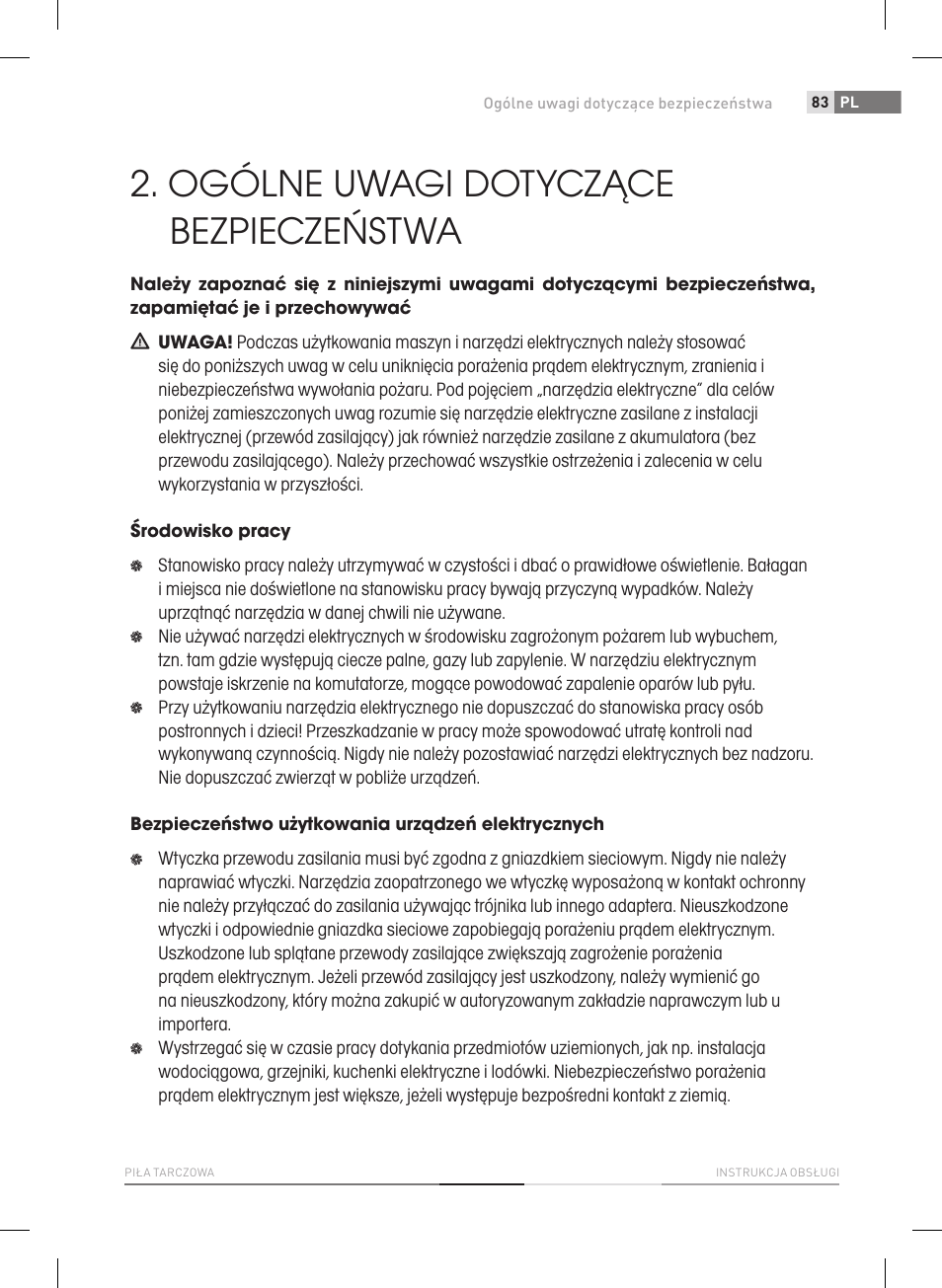 Ogólne uwagi dotyczące bezpieczeństwa | Fieldmann FDK 2002-E User Manual | Page 83 / 122