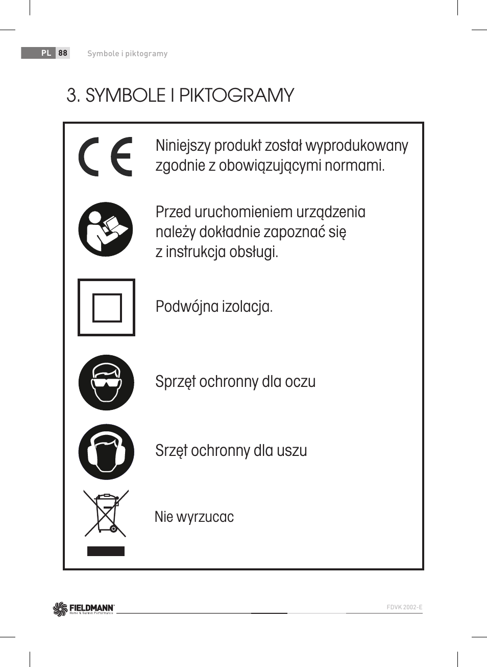 Symbole, Symbole i piktogramy, Nie wyrzucac | Fieldmann FDK 2002-E User Manual | Page 88 / 122