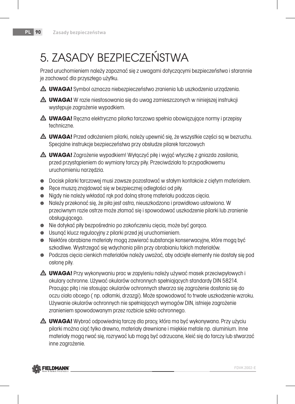 Zasady bezpieczeństwa | Fieldmann FDK 2002-E User Manual | Page 90 / 122