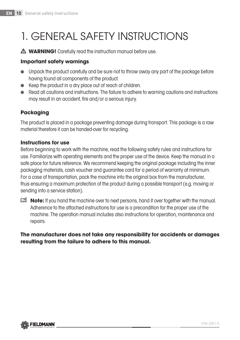 General safety instructions | Fieldmann FDK 2001-E User Manual | Page 10 / 122