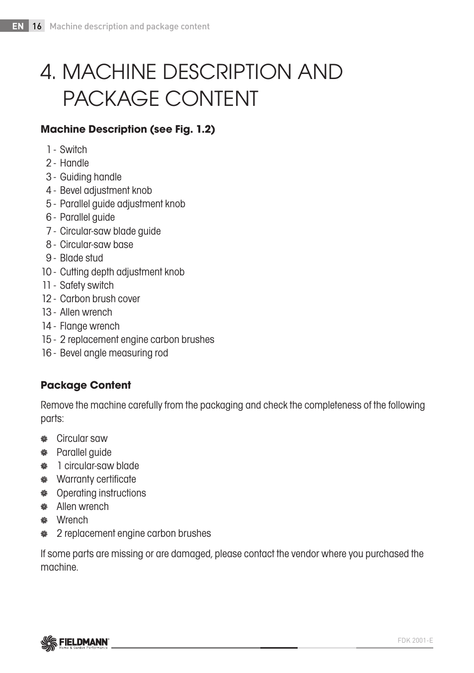 Machine description and package content | Fieldmann FDK 2001-E User Manual | Page 16 / 122