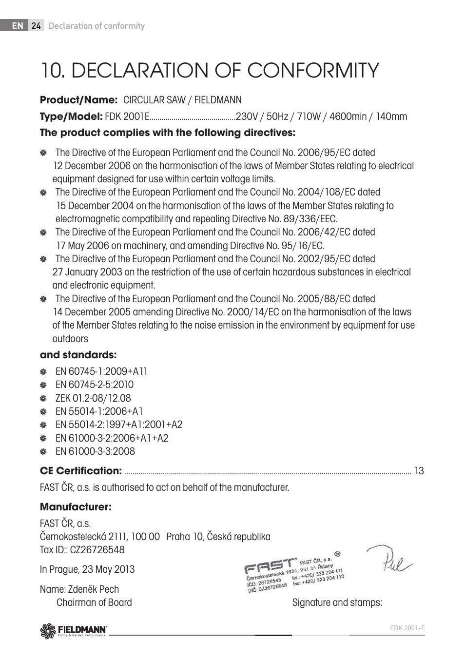 Declaration of conformity | Fieldmann FDK 2001-E User Manual | Page 24 / 122