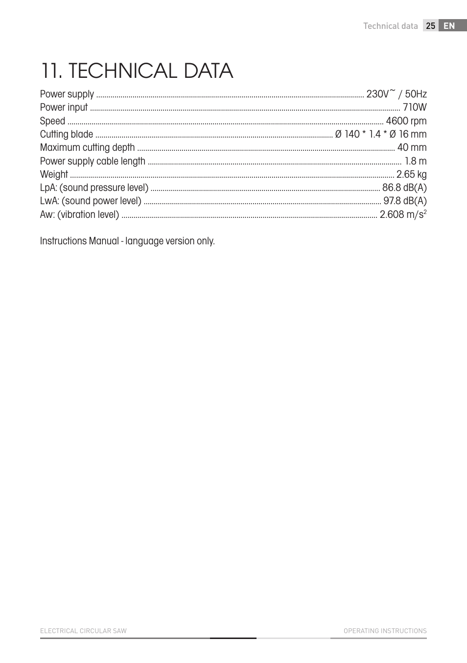 Technical data | Fieldmann FDK 2001-E User Manual | Page 25 / 122