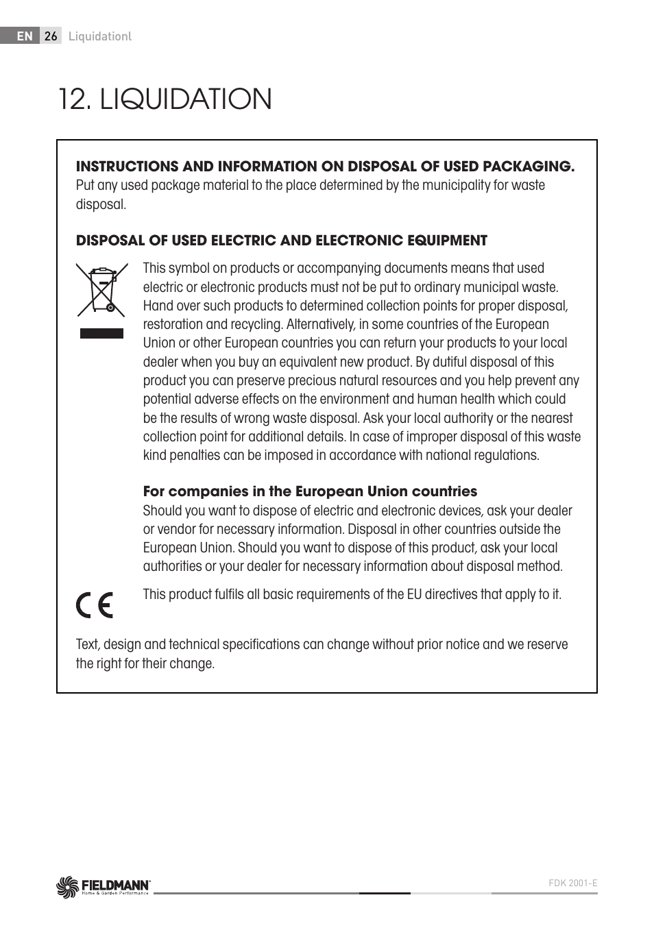 Liquidation | Fieldmann FDK 2001-E User Manual | Page 26 / 122