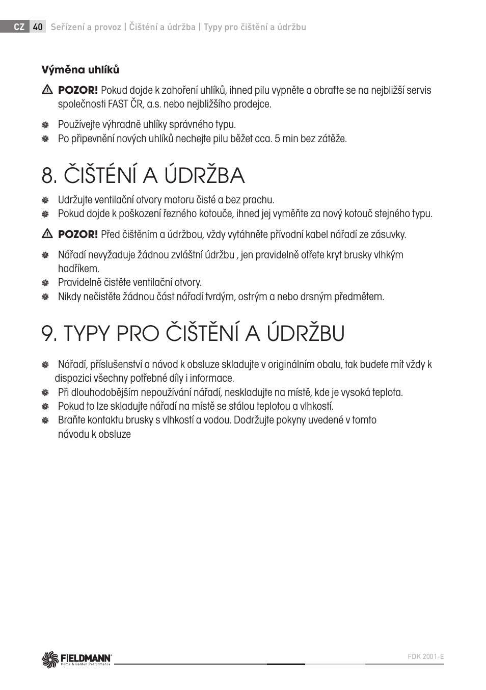 Čišténí a údržba, Typy pro čištění a údržbu | Fieldmann FDK 2001-E User Manual | Page 40 / 122
