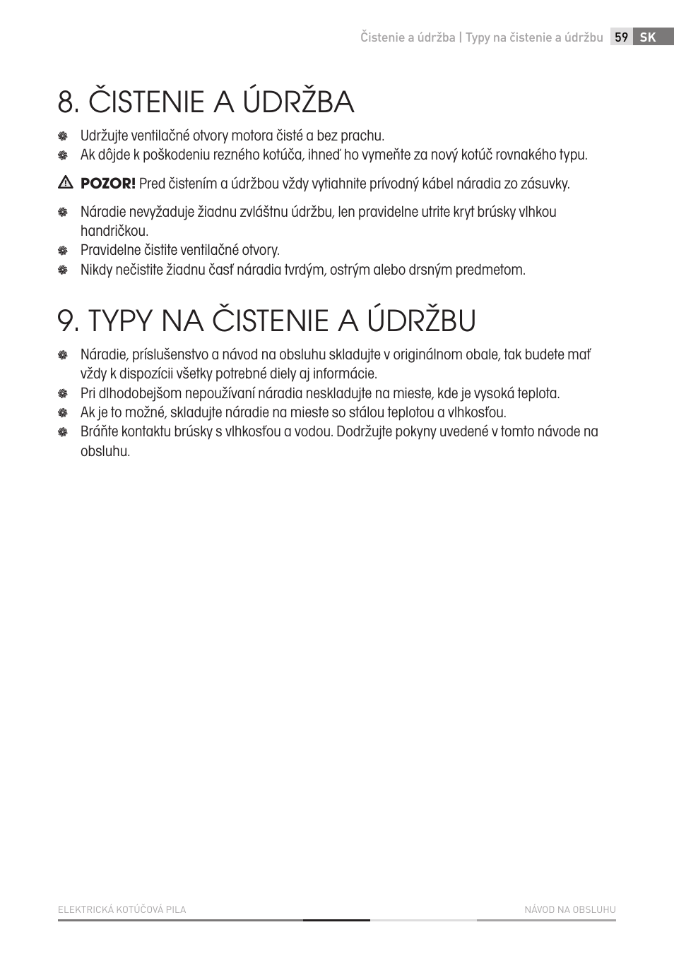 Čistenie a údržba, Typy na čistenie a údržbu | Fieldmann FDK 2001-E User Manual | Page 59 / 122
