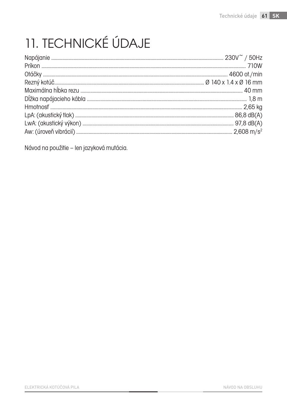 Technické údaje | Fieldmann FDK 2001-E User Manual | Page 61 / 122