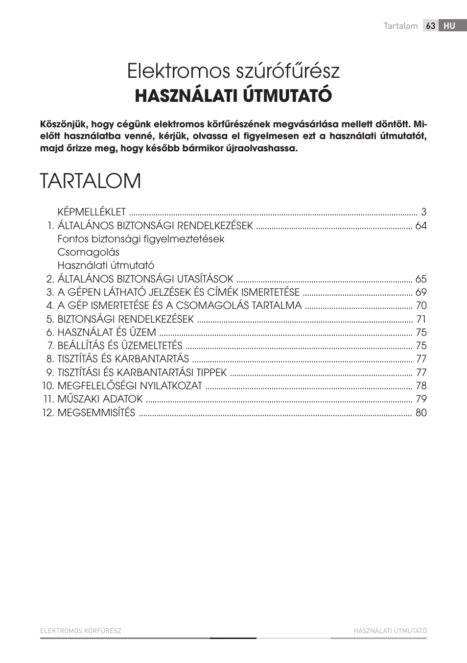Elektromos szúrófűrész, Tartalom, Használati útmutató | Fieldmann FDK 2001-E User Manual | Page 63 / 122