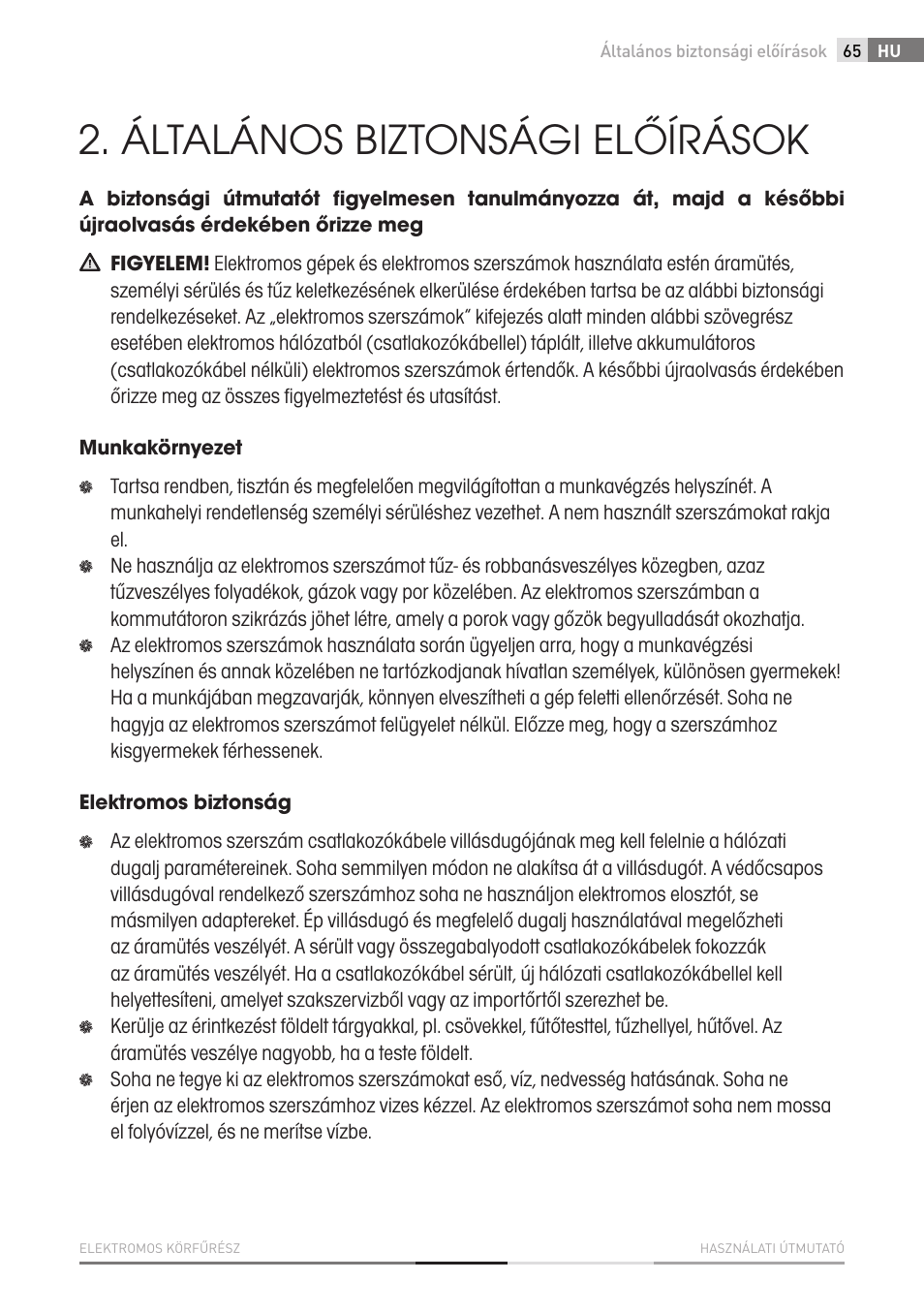 Általános biztonsági előírások | Fieldmann FDK 2001-E User Manual | Page 65 / 122
