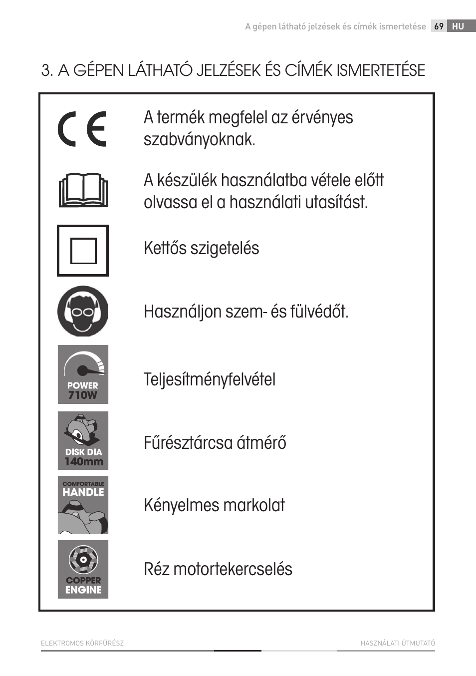 A gépen látható jelzések és címék ismertetése | Fieldmann FDK 2001-E User Manual | Page 69 / 122
