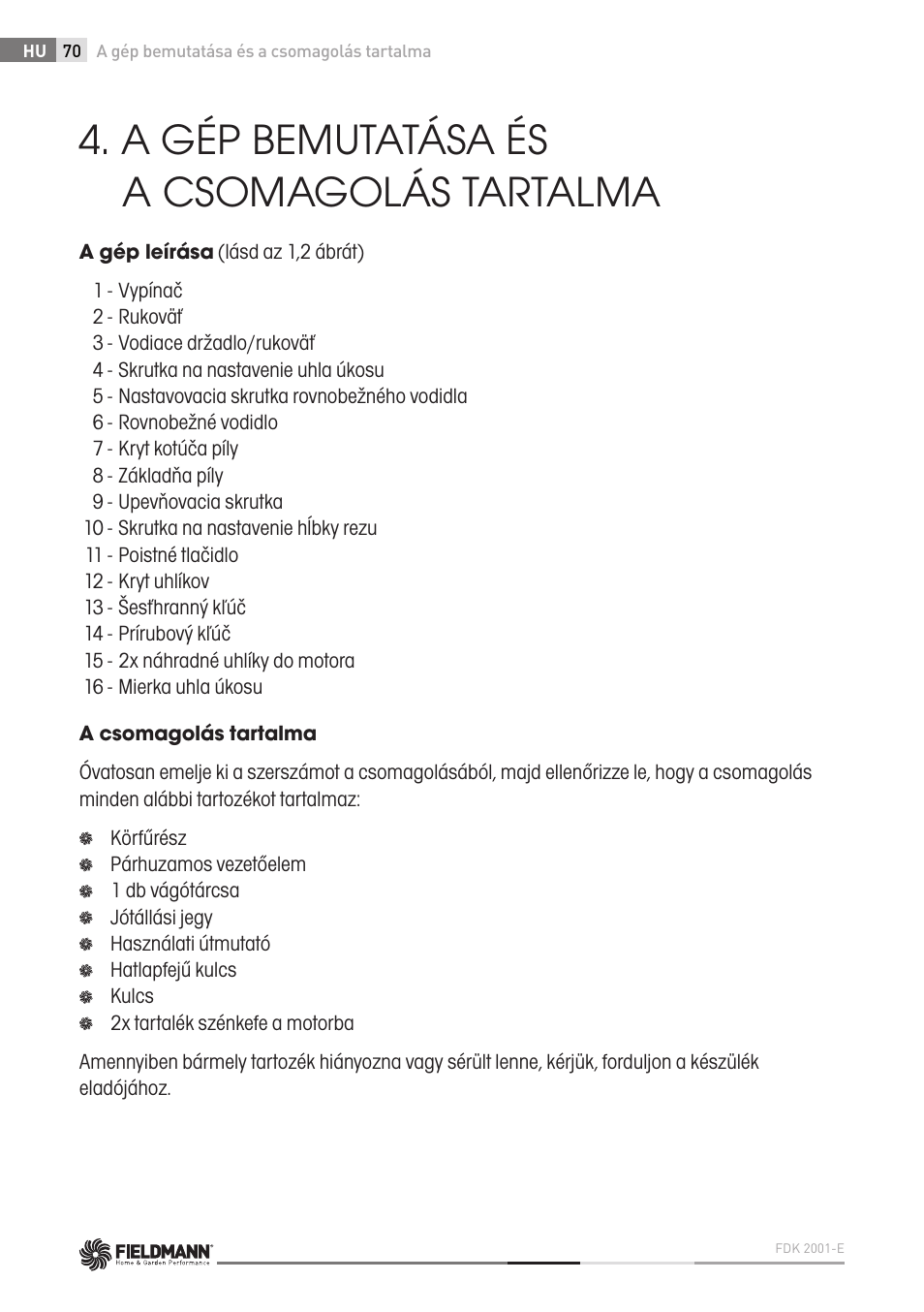 A gép bemutatása és a csomagolás tartalma | Fieldmann FDK 2001-E User Manual | Page 70 / 122