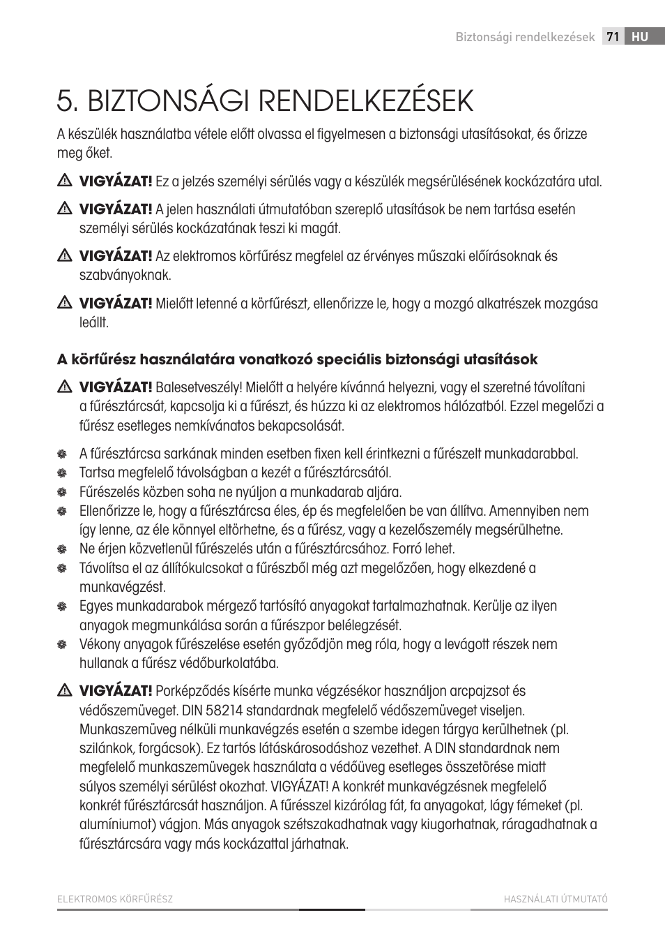Biztonsági rendelkezések | Fieldmann FDK 2001-E User Manual | Page 71 / 122