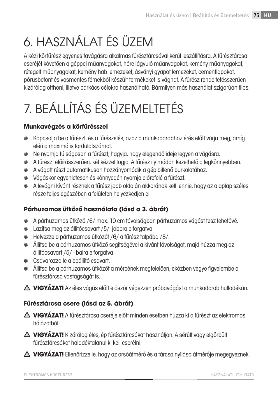 Használat és üzem, Beállítás és üzemeltetés | Fieldmann FDK 2001-E User Manual | Page 75 / 122