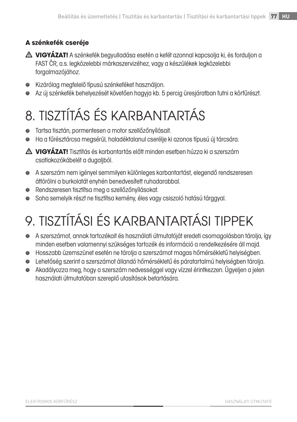 Tisztítás és karbantartás, Tisztítási és karbantartási tippek | Fieldmann FDK 2001-E User Manual | Page 77 / 122