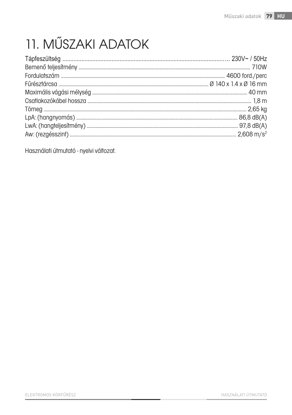 Műszaki adatok | Fieldmann FDK 2001-E User Manual | Page 79 / 122