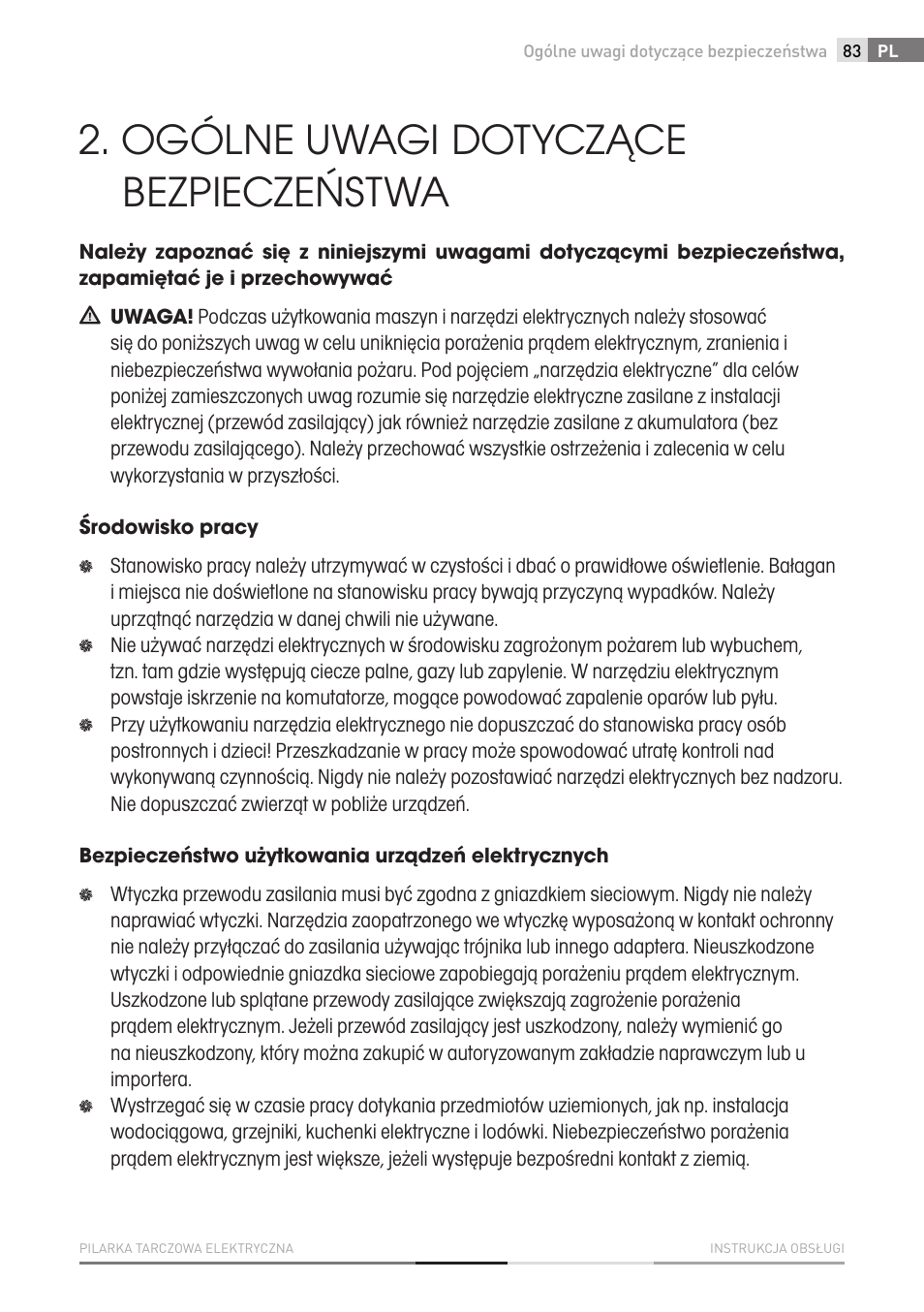 Ogólne uwagi dotyczące bezpieczeństwa | Fieldmann FDK 2001-E User Manual | Page 83 / 122