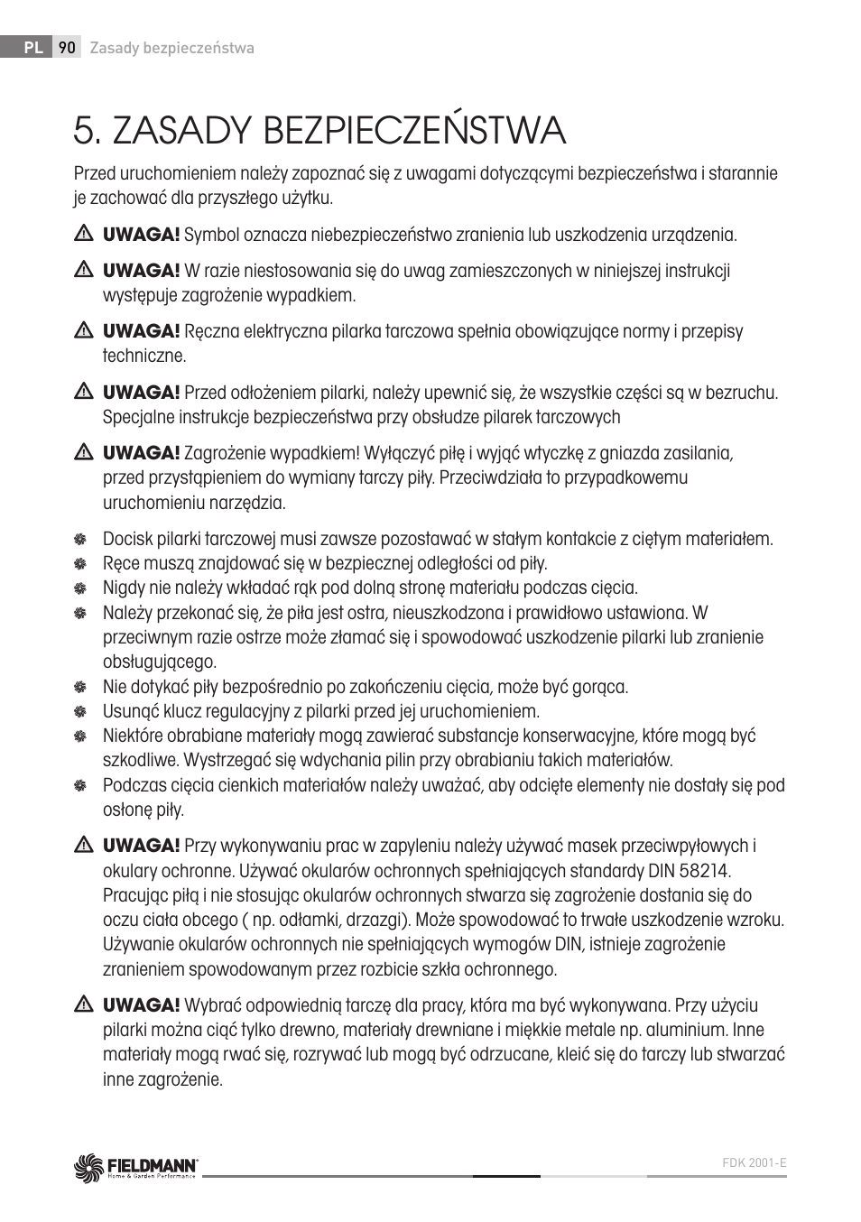 Zasady bezpieczeństwa | Fieldmann FDK 2001-E User Manual | Page 90 / 122