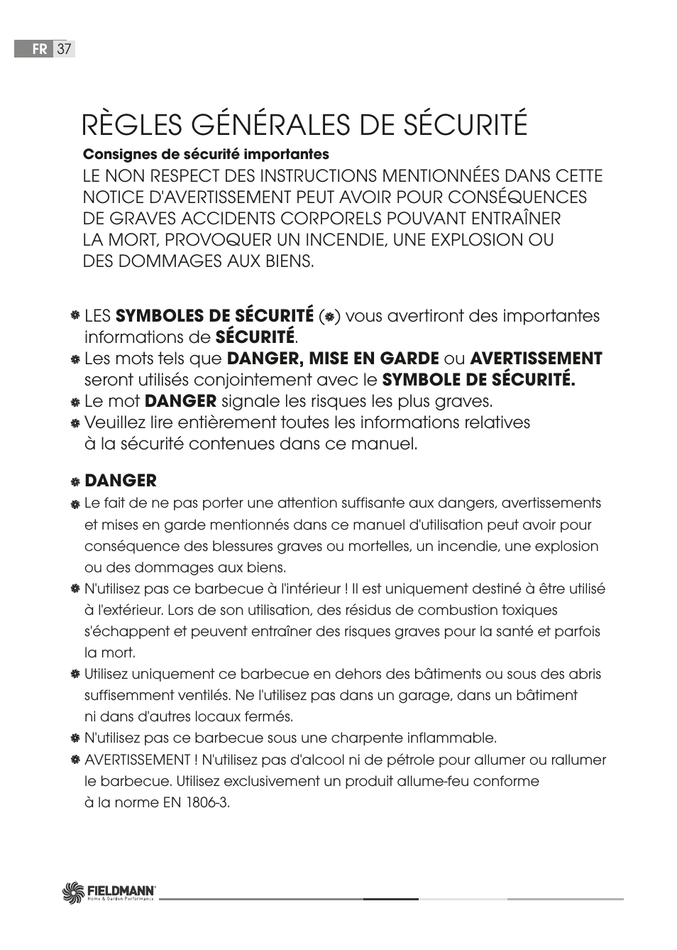 Règles générales de sécurité | Fieldmann FZG 1006 User Manual | Page 37 / 58